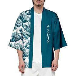 CIZEUR Sommerjacke Mode japanische Herren Jacke Strickjacke Paar Kimono Mantel lässig, 4XL Green Waves von CIZEUR