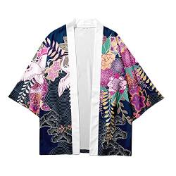 CIZEUR Sommerjacke Mode japanische Herren Jacke Strickjacke Paar Kimono Mantel lässig, L Bunte Blumen und Kraniche von CIZEUR