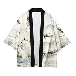 CIZEUR Sommerjacke Mode japanische Herren Jacke Strickjacke Paar Kimono Mantel lässig, M Grauer Kranich von CIZEUR