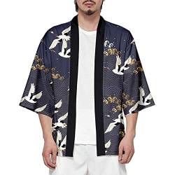 CIZEUR Sommerjacke Mode japanische Herren Jacke Strickjacke Paar Kimono Mantel lässig,Cranes2XL von CIZEUR