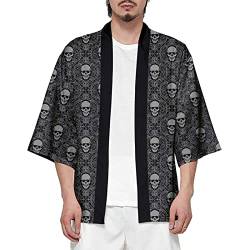 CIZEUR Sommerjacke Mode japanische Herren Jacke Strickjacke Paar Kimono Mantel lässig,Skull2XL von CIZEUR