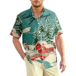 Herren Kurzarm Lustige Gedruckte Freizeithemden Weihnachtshemden Kostümhemd Für Festival Party Xmas，3XL Grün-Snow von CIZEUR