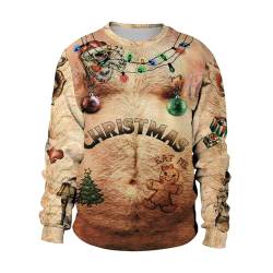 Herren Weihnachtspulli 3D Gedruckt Ugly Christmas Sweater Unisex Couple Pullover Weihnachtsmann Drucken，XXL BG-Brusthaar von CIZEUR