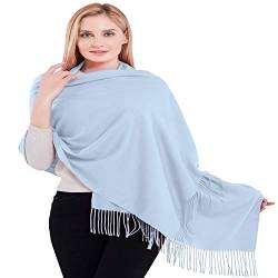 CJ Apparel Pashmina-Schal, 100 % Kaschmir, handgefertigt, hergestellt in Nepal, Hellblau, blau, One size von CJ Apparel