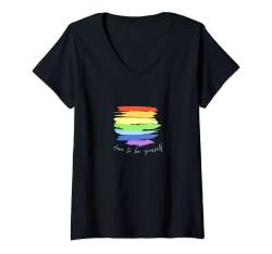Damen Dare to be Yourself Pride LGBT Regenbogenflagge T-Shirt mit V-Ausschnitt von CJ Merch