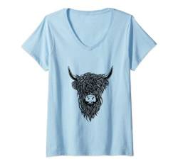 Damen Highland Cattle Cow Hochlandrind Hochlandkuh Rind Kuh T-Shirt mit V-Ausschnitt von CJ Merch