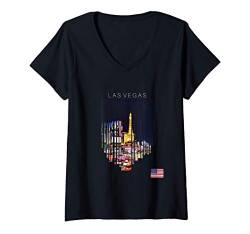 Damen Las Vegas USA Flagge T-Shirt mit V-Ausschnitt von CJ Merch