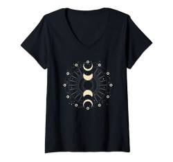 Damen Moon Phasen Illustration Astrologie T-Shirt mit V-Ausschnitt von CJ Merch