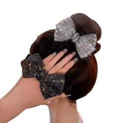 2 Stück große Strass Schleife Scrunchies für Frauen Mädchen Glänzende Kristall Haarband Pferdeschwanz Halter Elastische Haargummis Haarschmuck (Schwarz) von CJKDXDH