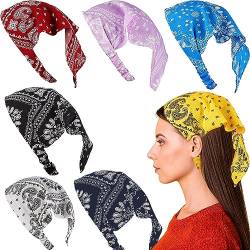 CJKDXDH 7 Stücke Boho Kopf Kopftuch Druck Vintage Haar Bandanas Elastische Stirnband Schals Dreieck Chiffon Haar Schals Turban, Rot, Schwarz, Gelb, Blau, Marineblau, Rosa, Weiß, Einheitsgröße von CJKDXDH