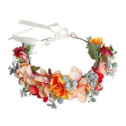 CJKDXDH Blumenkrone, Blumenkranz, Stirnband, Haarband, Boho-Haargirlande, Halo-Kopfschmuck mit Band für Hochzeit, Festivals von CJKDXDH