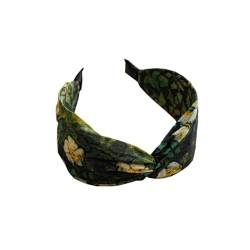 CJKDXDH Boho-Haarband, geknotet, für Damen und Mädchen, Blumendruck, Kreuz, verdreht, rutschfest, modisch, breites Stirnband, attraktives Kopfbedeckungszubehör (grün) von CJKDXDH