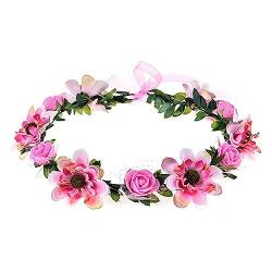 CJKDXDH Frauen Blumenkrone verstellbare Blume Stirnband Haar Floral Kopfschmuck Boho Hochzeit Blumenkrone Party Fotos (Rosa) von CJKDXDH