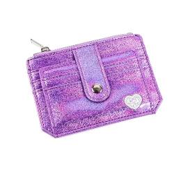 CJKDXDH Glitzernde RFID-Kreditkartenhalter, Mini-Vordertasche, Geldbörse, schmal, Münzgeldbörse, Kartenetui mit Reißverschlusstasche für Frauen und Mädchen, Violett von CJKDXDH