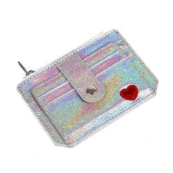 CJKDXDH Glitzernde RFID-Kreditkartenhalter, Mini-Vordertasche, Geldbörse, schmal, Münzgeldbörse, Kartenetui mit Reißverschlusstasche für Frauen und Mädchen, silber von CJKDXDH