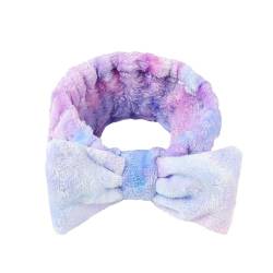 CJKDXDH Kreatives Batik-Stirnband zum Waschen des Gesichts, weich, elastisch, Hautpflege, Haarband, niedliche Schleife, Make-up, Stirnband, flauschig, Dusche, Sport, Kosmetik, Haarschmuck (Blau/Lila) von CJKDXDH