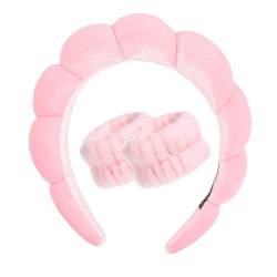 CJKDXDH Spa-Stirnband zum Waschen des Gesichts, Armband, Set, Schwamm, Make-up, Hautpflege, Stirnbänder für Frauen und Mädchen, Frottee, weiches Haarband, Haarschmuck (Rosa) von CJKDXDH