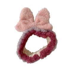 CJKDXDH Sweet Big Bow Knoten Plüsch Stirnband Weiche Elastische Haarschlaufe Schöne Fliege Make-up Spa Stirnband Fuzzy Hautpflege Bad Haarband (Rot) von CJKDXDH