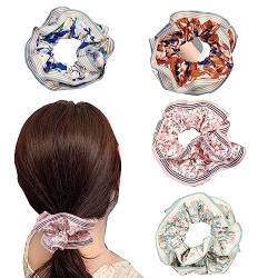 Floral Hair Scrunchies Hair Ties Elastics Pferdeschwanz Halter Blume Haarband Seile Haarschmuck für Frauen Mädchen 4pcs von CJKDXDH