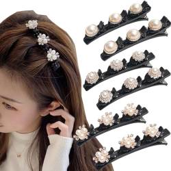 Geflochtene Haarspangen für Frauen und Mädchen, Glitzer, Kristallperlen, Krokodil-Haarspangen mit 3 kleinen Clips, Multi-Clips, Haarspange, modisches Haar-Accessoire (weiß), 6 Stück von CJKDXDH