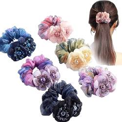 Haargummis mit Kristallperlen, Blume, elastisches Haarband, Pferdeschwanz-Halter, modisches Haargummi, Haarschmuck (bunt) von CJKDXDH