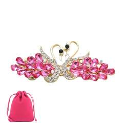 Haarspangen mit Schwanenfedern, Strass, französische Haarspangen, Haarspangen, Pferdeschwanz-Halter, eleganter Haarschmuck für Damen, Rosa von CJKDXDH