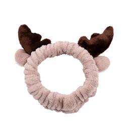 Niedliches Hirschgeweih Plüsch Stirnband Weiche Elastische Haarschlaufe Kawaii Tierohren Make-up Spa Stirnband Fuzzy Hautpflege Dusche Haarband (Kaffee) von CJKDXDH