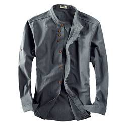 Spring Mens Shirt Japan Vintage Style Premium -Leinenständer Kragen Slim Fit Single Breasted Simple Design Casual Shirts Deep Gray 2XL von CJQJPNZ