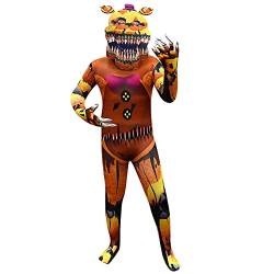 Five-Nights at Freddy's Schlafanzug Kostüm Verkleidung Jumpsuits für Kinder Jungen Halloween Party Outfit 3D Stil Body mit separater Kopfbedeckung, dunkelbraun, 7-8 Jahre von CKCKTZ