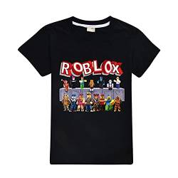 Kinder Jungen Ro-blox T-Shirts Sommer Casual Tops Grafik Baumwolle Tees Geburtstag Spiel Geschenk Gr. 12-13 Jahre, Schwarz von CKCKTZ