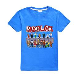 Kinder Jungen Ro-blox T-Shirts Sommer Casual Tops Grafik Baumwolle Tees Geburtstag Spiel Geschenk Gr. 9-10 Jahre, blau von CKCKTZ