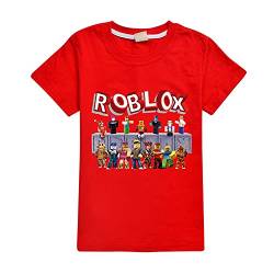 Kinder Jungen Ro-blox T-Shirts Sommer Casual Tops Grafik Baumwolle Tees Geburtstag Spiel Geschenk Gr. 9-10 Jahre, rot von CKCKTZ