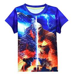 Kinder T-Shirts 3D Druck Jungen und Mädchen Mode God-Zilla Tops Kurzarm Anime Cartoon Grafik Sommer Tee Shirt, blau, 7-8 Jahre von CKCKTZ