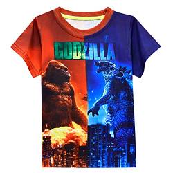 Kinder T-Shirts 3D Druck Jungen und Mädchen Mode God-Zilla Tops Kurzarm Anime Cartoon Grafik Sommer Tee Shirt, rot, 7-8 Jahre von CKCKTZ