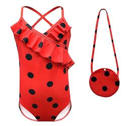 Ladybug Kinder Einteiler Badeanzüge Mädchen Bademode Cartoon Tiere Badeanzug mit Tasche für Strand Urlaub 3-10 Jahre, rot, 8-9 Jahre von CKCKTZ