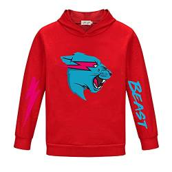 Mr Beast Hoodies für Jungen Mädchen Pullover Sweatshirt Kinder Cartoon Langarmshirt Klassische Oberteile Pullover, rot, 11-12 Jahre von CKCKTZ