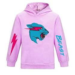 Mr Beast Hoodies für Jungen Mädchen Pullover Sweatshirt Kinder Cartoon Langarmshirt Klassische Oberteile Pullover, violett, 5-6 Jahre von CKCKTZ