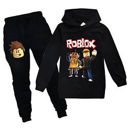 Ro-blox Game Jungen Hoodies Mädchen Outfits Cartoon Kinder Pullover Sweatshirt Hose 2 Stück Mode Kleidung Sets Gr. 10-11 Jahre, Schwarz01 von CKCKTZ