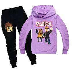 Ro-blox Game Jungen Hoodies Mädchen Outfits Cartoon Kinder Pullover Sweatshirt Hose 2 Stück Mode Kleidung Sets Gr. 10-11 Jahre, purple01 von CKCKTZ