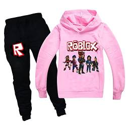 Ro-blox Game Jungen Hoodies Mädchen Outfits Cartoon Kinder Pullover Sweatshirt Hose 2 Stück Mode Kleidung Sets Gr. 11-12 Jahre, rose von CKCKTZ