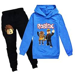 Ro-blox Game Jungen Hoodies Mädchen Outfits Cartoon Kinder Pullover Sweatshirt Hose 2 Stück Mode Kleidung Sets Gr. 5-6 Jahre, Blue01 von CKCKTZ