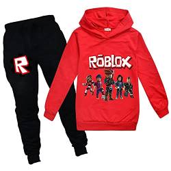 Ro-blox Game Jungen Hoodies Mädchen Outfits Cartoon Kinder Pullover Sweatshirt Hose 2 Stück Mode Kleidung Sets Gr. 7-8 Jahre, rot von CKCKTZ