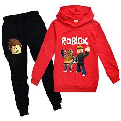 Ro-blox Game Jungen Hoodies Mädchen Outfits Cartoon Kinder Pullover Sweatshirt Hose 2 Stück Mode Kleidung Sets Gr. 9-10 Jahre, Red01 von CKCKTZ