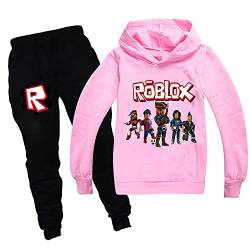 Ro-blox Game Jungen Hoodies Mädchen Outfits Cartoon Kinder Pullover Sweatshirt Hose 2 Stück Mode Kleidung Sets Gr. 9-10 Jahre, rose von CKCKTZ