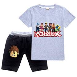Ro-blox Jungen T-Shirt Set Kinder Spiel Cartoon Kurzarm Tops Sweatshirt Shorts 2 Stück Baumwolle Sommer Tee, Gray03, 5-6 Jahre von CKCKTZ