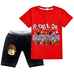 Ro-blox Jungen T-Shirt Set Kinder Spiel Cartoon Kurzarm Tops Sweatshirt Shorts 2 Stück Baumwolle Sommer Tee, Red01, 7-8 Jahre von CKCKTZ