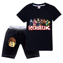 Ro-blox Jungen T-Shirt Set Kinder Spiel Cartoon Kurzarm Tops Sweatshirt Shorts 2 Stück Baumwolle Sommer Tee Gr. 3-4 Jahre, Schwarz03 von CKCKTZ