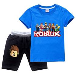 Ro-blox Jungen T-Shirt Set Kinder Spiel Cartoon Kurzarm Tops Sweatshirt Shorts 2 Stück Baumwolle Sommer Tee Gr. 4-5 Jahre, Blue03 von CKCKTZ