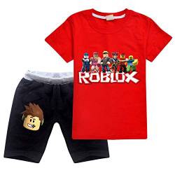 Ro-blox Jungen T-Shirt Set Kinder Spiel Cartoon Kurzarm Tops Sweatshirt Shorts 2 Stück Baumwolle Sommer Tee Gr. 4-5 Jahre, Red03 von CKCKTZ