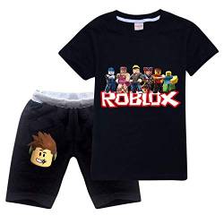 Ro-blox Jungen T-Shirt Set Kinder Spiel Cartoon Kurzarm Tops Sweatshirt Shorts 2 Stück Baumwolle Sommer Tee Gr. 7-8 Jahre, Schwarz03 von CKCKTZ